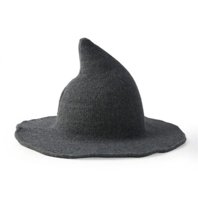 Halloween Witch Hat Woolen Women Ladies Pointed Caps Wizard Hat Cosplay Costume - Image 1 of 4
