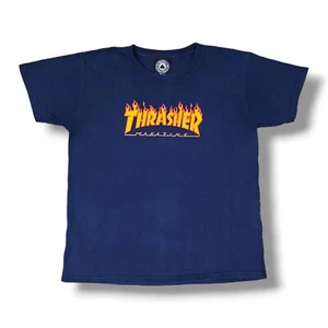 Thrasher Magazine Flaming Logo Crew Neck Cotton Blue T Shirt Women's Size Medium - Picture 1 of 9
