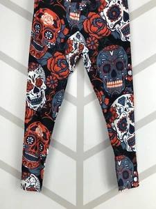 Sugar Skulls Tall & Curvy ORANGE Black White Yoga Band Day Of The Dead Halloween - Picture 1 of 4