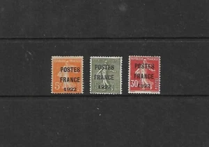 France Precancels: Postes France 1922 Issue; Complete Set of 3; NG; PSS CV $790 - Picture 1 of 1