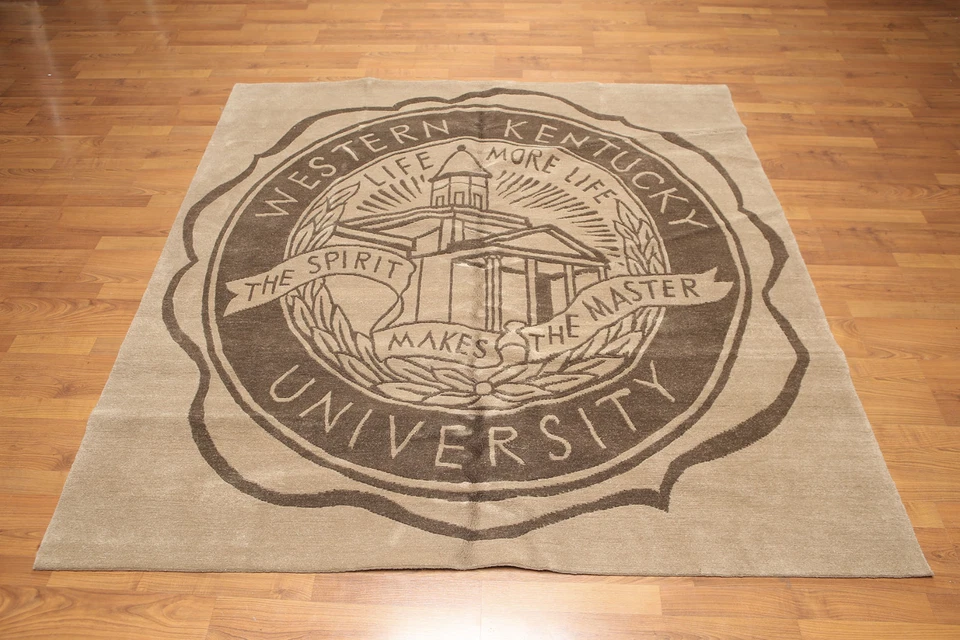 6' x 6' square hand knotted Tibetan Kentucky University Wool Area rug 6x6 Tan - Image 1 of 4