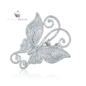 18k white gold gp made with swarovski crystal luxury butterfly brooch expensive - Picture 1 of 3