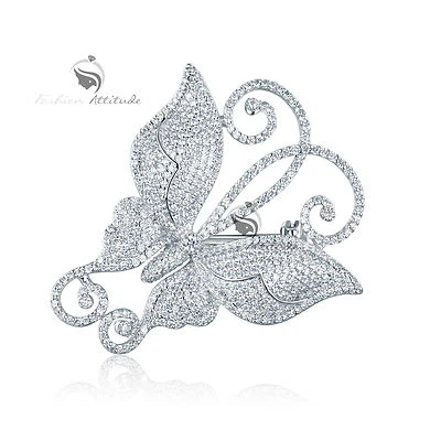 18k white gold gp made with swarovski crystal luxury butterfly brooch expensive - Imagem 1 de 3