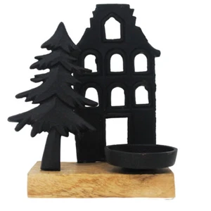 Weihnachtskerzenständer Mate Negro Con Casa Y Abeto 21x10x21cm - Imagen 1 de 1