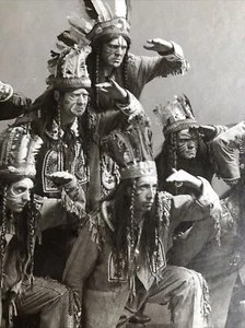Antique Unusual Photo Large Men Dressed As Indians Great Poses Mounted To Board - Picture 1 of 6