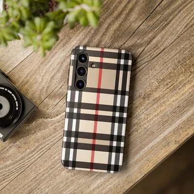 Funda de teléfono a cuadros para Samsung Galaxy S24 S23 S22 S21 y iPhone 15 tostado negro rojo Foto 1 de 4