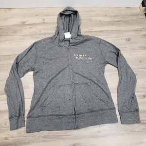 Cowboy Harley Davidson Zip Up Hoodie Womens L Lightweight Gray Distressed - Picture 1 of 22