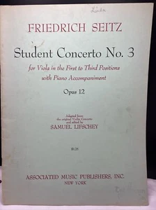 1955 Friedrich Seitz STUDENT CONCERTO No 3 FOR VIOLA with Piano Accompaniment - Picture 1 of 4