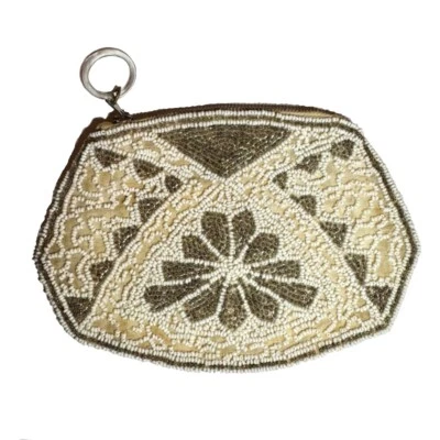 Antique Handmade Micro Bead Glass Deco Wedding Bridal Purse Clutch Lined 1930’s - Image 1 of 4