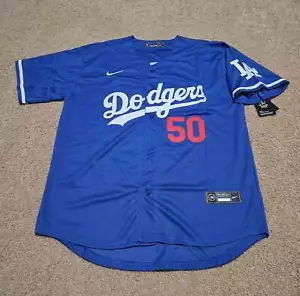 sNWT #50 Mookie Betts Los Angeles Dodgers Blue Jersey Mens Large - Picture 1 of 2