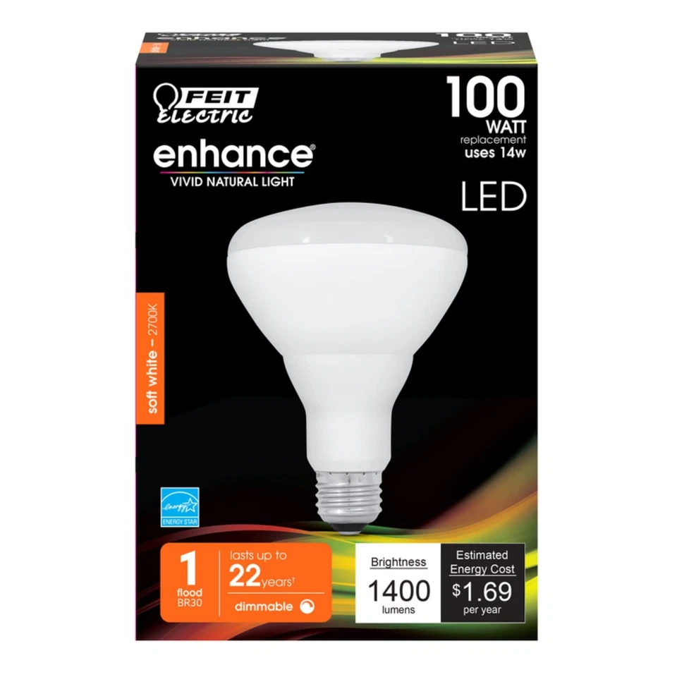 Feit Electric BR30 E26 LED Bulb Soft White 100W Equivalent, 1 Pack - Image 1 of 1