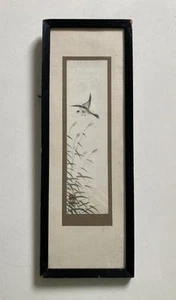Vintage Japanese Watercolour Painting Signed - Duck Bird In Flight - Shabby Chic - Afbeelding 1 van 13