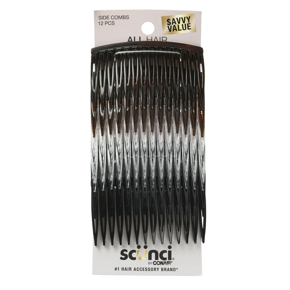 Scunci Plastic Side Hair Combs, Black, Clear, and Tortoise Shell, 12 Ct - Image 1 of 4