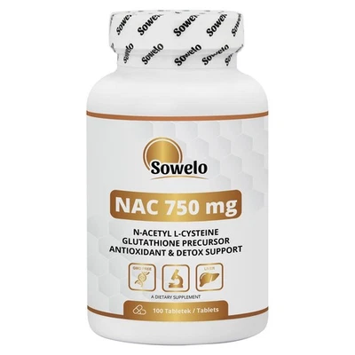 Comprimidos de N-Acetil L-cisteína 750 mg - Antioxidante de apoyo inmunológico y hepático - Sowelo Foto 1 de 4