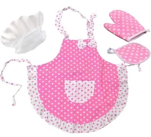 Toddler Baking Outfit / Pink Apron/ White Chef Hat/ Oven Mitt and Hot Pad (4 ... - Picture 1 of 4
