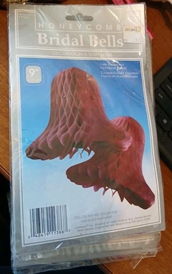 Vintage Honeycomb Red Bridal Bells Decor 9 inch, 2 new old stock per pkg - Image 1 of 4