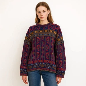Vintage Ivy Y2K Multicolor Abstract Art to Wear Grandpa Crewneck Sweater L - Picture 1 of 7