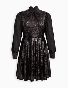 NEW Torrid X Sylvia Mollie Size 12 Formal Party Dress Tie Neck Long Sleeve Black - Picture 1 of 11
