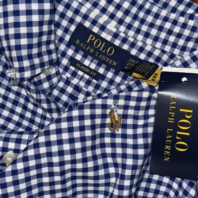 NWT Polo Ralph Lauren Long Sleeve Button Down Oxford Men’s 2XLT Blue White Check - Image 1 of 4
