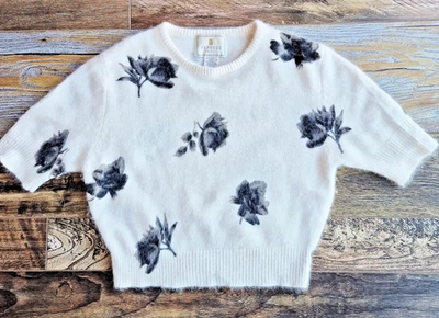 Suéter Vintage'90 Express Tricot Floral Mezcla de Cabello de Conejo Manga Corta Marfil XS Foto 1 de 4