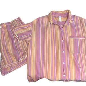 Stars Above Pajamas Set Women Size Large Pink Orange Stripe Shorts Set EUC - Picture 1 of 10
