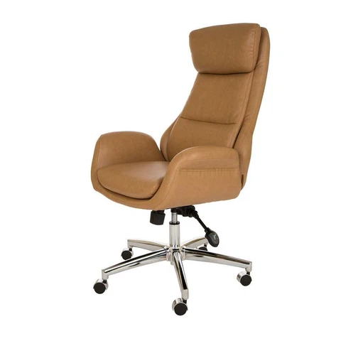 Office Chair Leatherette Gaslift Adjustable Swivel Mid-Century Modern Brown Cover