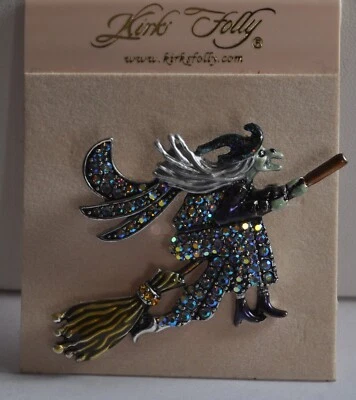 KIRKS FOLLY SEASON OF THE WITCH HALLOWEEN PIN IN SILVER TONE Foto 1 de 2