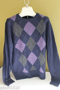Neu mit Etikett Allen Solly 100 % Kaschmir Argyle marineblau grau lila Herrenpullover S $ 248 - Bild 1 von 8