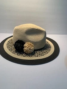 Ladies Straw Hat, Cream and Black - Picture 1 of 10