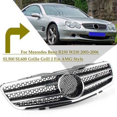 Fit Mercedes Benz R230 W230 2003-2006 SL500 SL600 Grille Grill 2 Fin ...