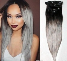 EXTENSION CLIP CAPELLI VERI 120GRAMMI LISCE 52CM 7 FASCE SHATUSH #1B E GRIGIO