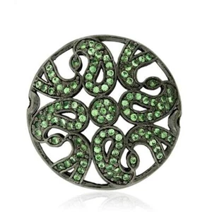 Diamond Tsavorite Round Oxidized Finding 925 starling Silver - Picture 1 of 4