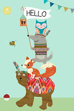 Hello Forest Animal Friends by Claudia Schöen 24x36 Childrens Graphic Art Print