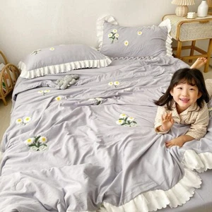 3pcs Cute Flower Embroidered Quilt Bed Sheet Pillowcase Bedspread Comforter New - Picture 1 of 19
