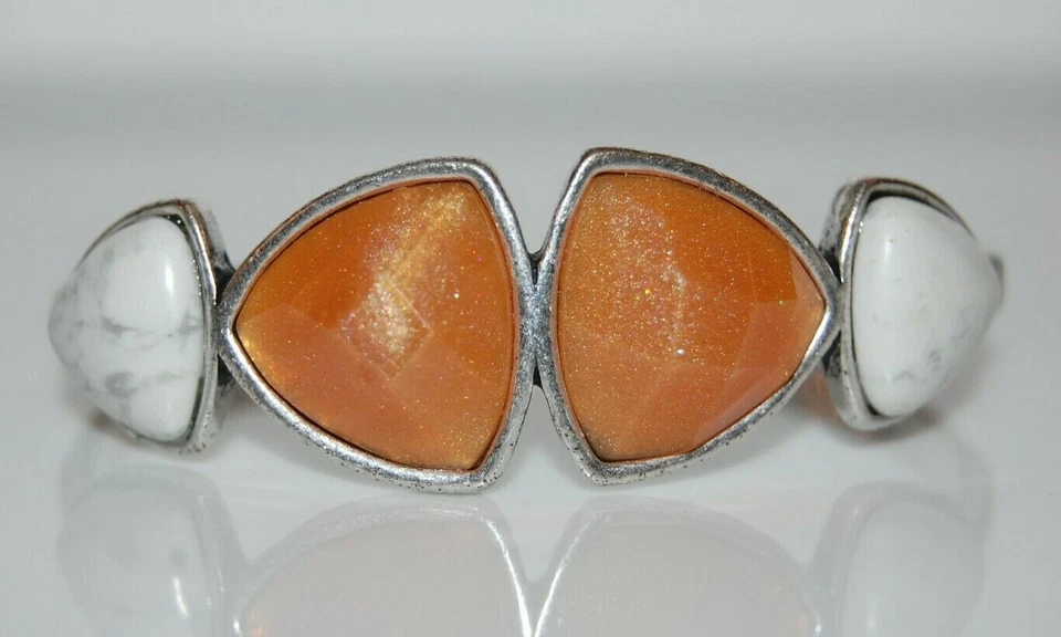 ELEGANT LUCKY BRAND COUTURE ACRYLIC BROWN CRYSTALS STONES SILVERED CUFF BRACELET - Image 1 of 4