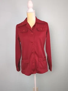 Camisa vintage años 70 Montgomery Ward para mujer rojo arándano poliéster con botones talla 14 - Imagen 1 de 12