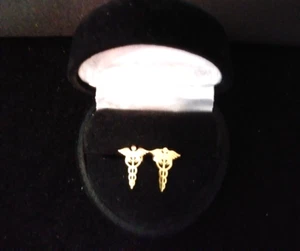 14KT GOLD & STS DNA HEALTH CARE WORKER NURSE DENTIST DOC STUD EARRINGS + BONUS! - Picture 1 of 12