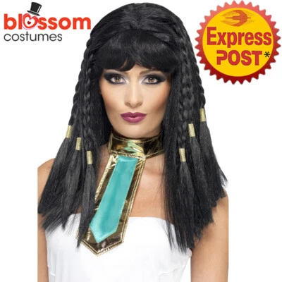 W327 Cleopatra Egyptian Goddess Womens Black Braided Wig Fancy Dress Costume - image 1 of 2