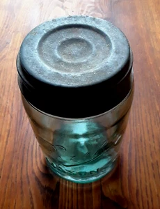 Ball "Triple L"  Mason Pint Fruit Jar Strong ~ Antique Gold! Minty Green/Aqua - Picture 1 of 17