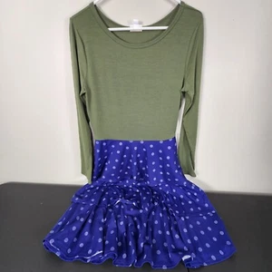 LuLaRoe Georgia Long Sleeve TIERED Ruffle Dress Green Blue New Size L Fit Flare - Picture 1 of 10