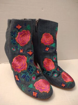 Botín al tobillo para mujer Nash bordado floral tacón ovalado talla 9,5 Foto 1 de 4