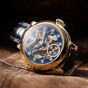 Unique Remarkable Watch Men Gold Customized Skeletonized Engraved Handicraft - Picture 1 of 17