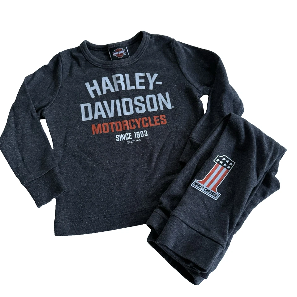 Harley Davidson Bebé Niño 2 Piezas Manga Larga Camiseta y Pantalón Gris Conjunto Talla 12-18M Foto 1 de 4