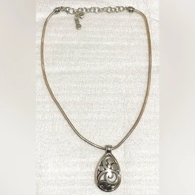 Brighton Silver Teardrop Swirl Pendant Round Snake Chain Necklace - Image 1 of 4