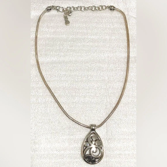 Brighton Silver Teardrop Swirl Pendant Round Snake Chain Necklace - Image 1 of 4