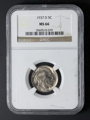 1937 - D BUFFALO NICKEL NGC MS66, nice toning, free ship - Image 1 of 2
