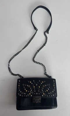 Bolso Bandolera Rebecca Minkoff 8 x 6 Christy Tachonado Negro Dorado Plata DEFECTUOSO Foto 1 de 4
