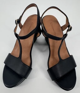 L'Amour Des Pieds Women’s Idelle Wedge Leather Sandals Black Sz 8M Memory Foam - Picture 1 of 17