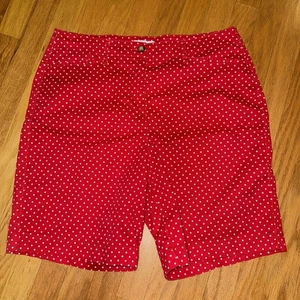 Kim Rogers Gr. 14 Damen Bermuda Shorts sitzt Taille rot weiß gepunktet Stretch - Bild 1 von 7