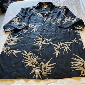 TOMMY BAHAMA Mens Sz M Silk Black Tan Short-Sleeve Button-Up Camp Hawaiian Shirt - Picture 1 of 15